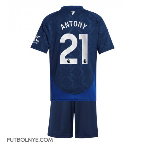 Camiseta Manchester United Antony #21 Visitante Equipación para niños 2024-25 manga corta (+ pantalones cortos)